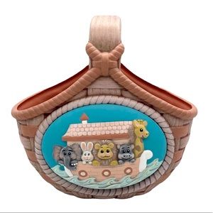 Vintage 1997 hand painted Noah’s Ark ceramic basket holder